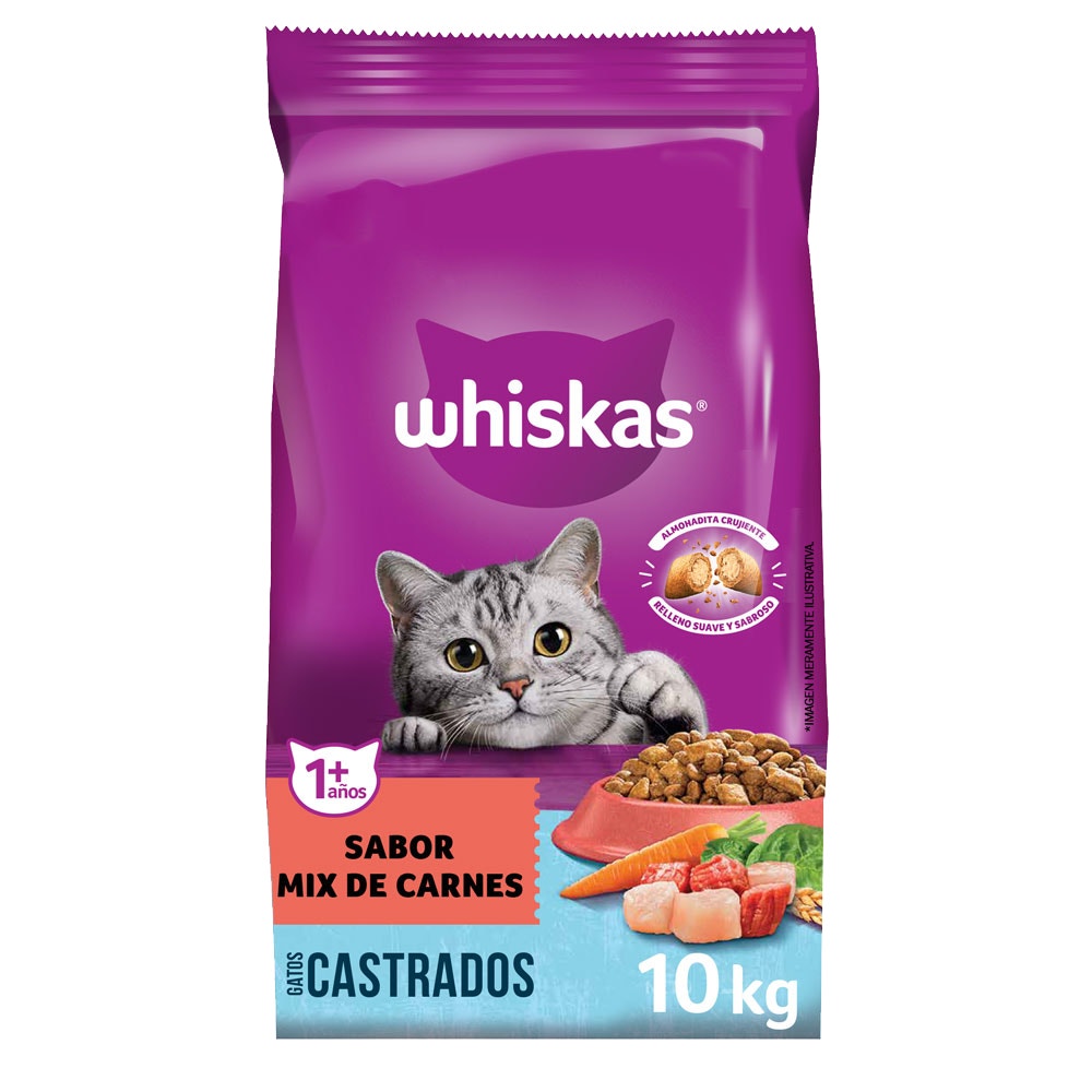 Whiskas Alimento Seco para Gato Adulto Castrado Mix Carne - 1
