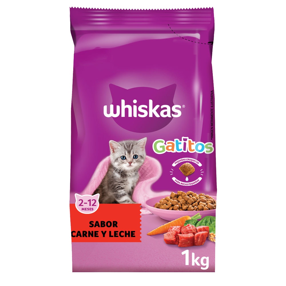 Whiskas Alimento Seco Carne y Leche para Gato Cachorro - 1